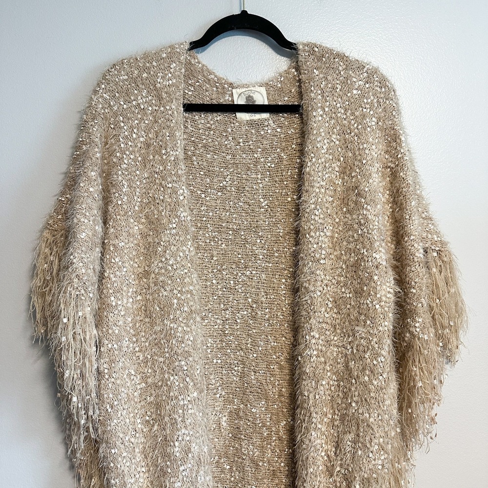 Muche & Muchette  Opa Bouclé Fringe Glam Rose Gold Cardigan Shawl One Size - Picture 7 of 14